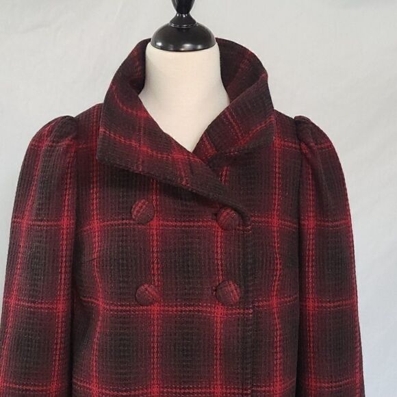 Steve Madden Button Down Plaid Red and Black Coat Size S - Picture 3 of 7